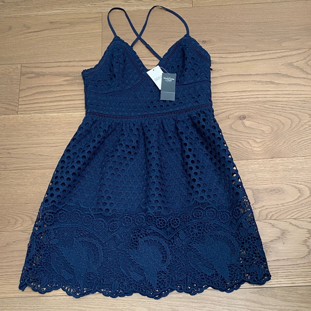 Abercrombie & Fitch Navy Crochet Midi Dress